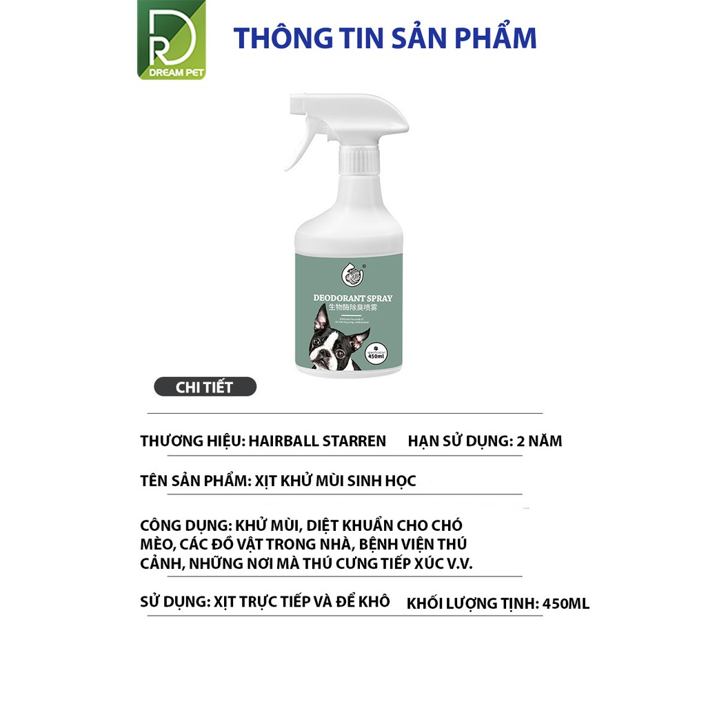 XỊT KHỬ MÙI HÔI CHÓ MÈO - KHỬ MÙI NƯỚC TIỂU THÚ CƯNG CAO CẤP HAIR BALL STAR DreamPet