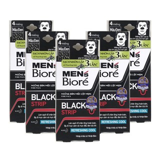 Combo 5 Hộp Miếng Dán Mũi Lột Mụn Than Hoạt Tính Men's Biore Pore Pack Black Strip (1 hộp/4 miếng x 5)