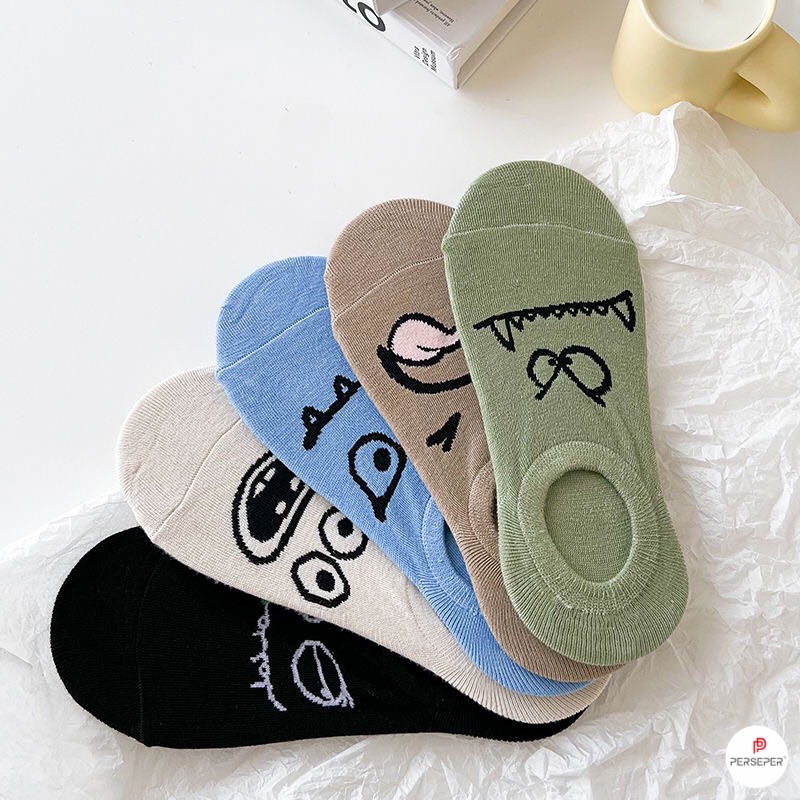 Tất cổ ngắn nữ họa tiết hoạt hình, set tất vớ 5 đôi chất liệu vải cotton thoáng mát - Cherry Shop