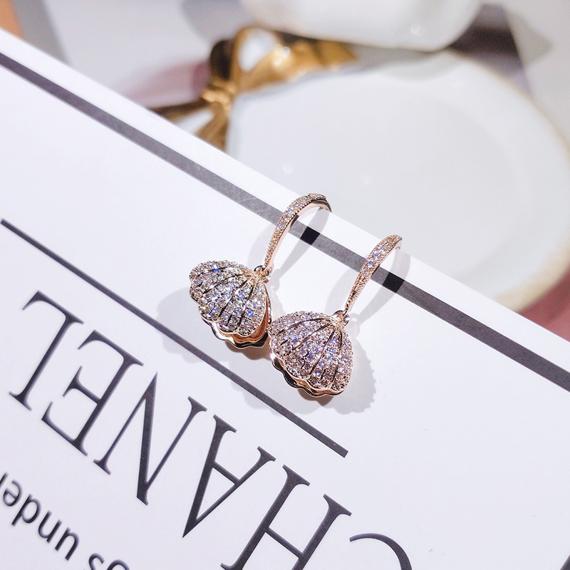 Khuyên tai JIUDUOLAN mặt dạng quạt đính hạt ngọc trai nhân tạo màu vàng hồng thời trang thanh lịch cho nữ