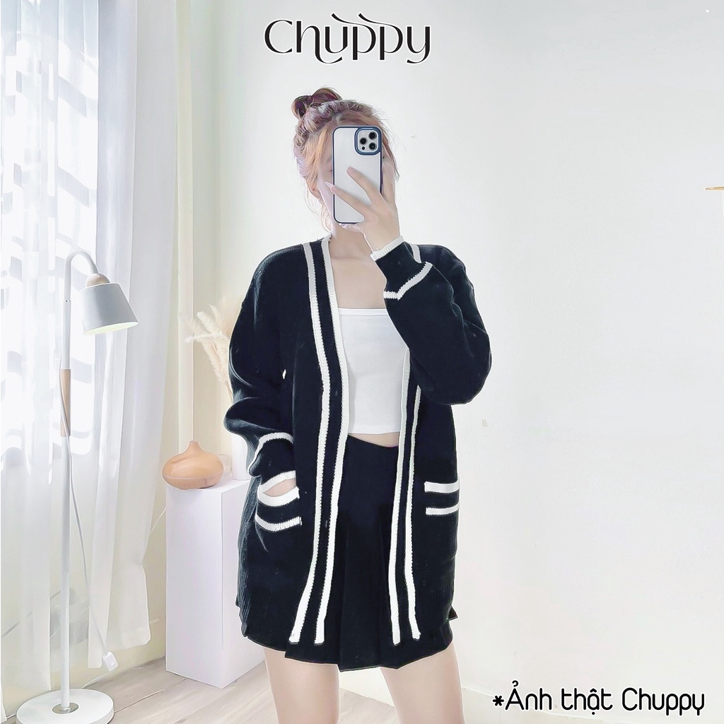 Áo cadigan len trơn nữ form rộng thiết kế viền siêu xinh-CHUPPY - KL05