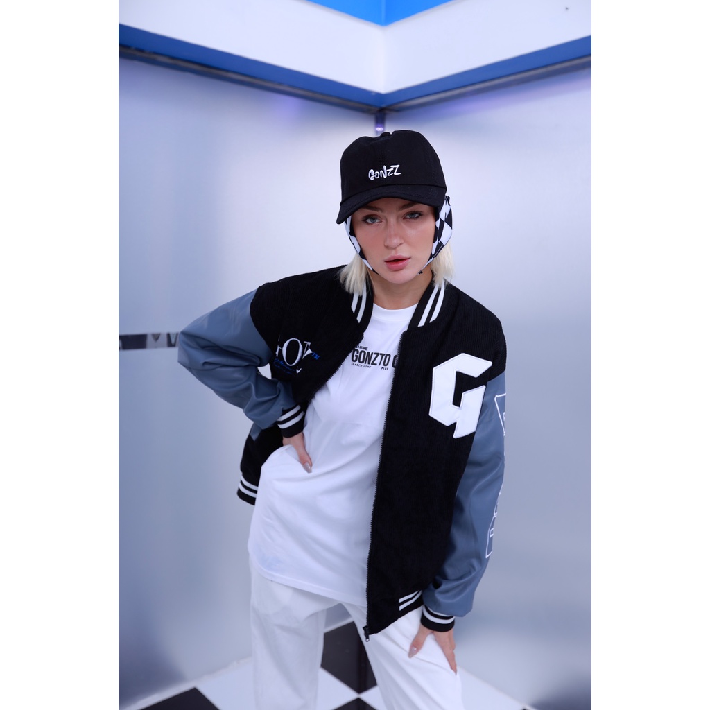 Áo Khoác Nhung Tăm Form Rộng Phối Tay Da Leather Seeve Jacket Varsity V18