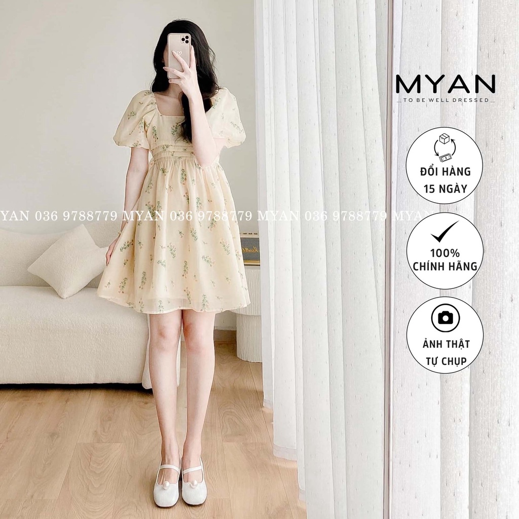 Váy hoa xoè thắt nơ lưng màu kem MYAN Vvn052207
