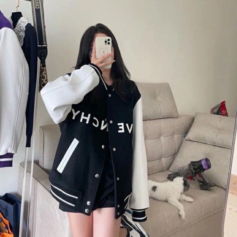 Áo Khoác Bomber Gi Ven cúc bấm nam nữJacket Unisex Chất nỉ vs gió Form &lt;55kgÁo Bóng Chày Phong cách Thể thao