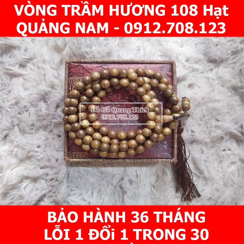 Vòng đeo tay gỗ Trầm Hương 108 Hạt, Chuỗi tràng hạt trầm tốc 6mm-8mm Size Nam Nữ