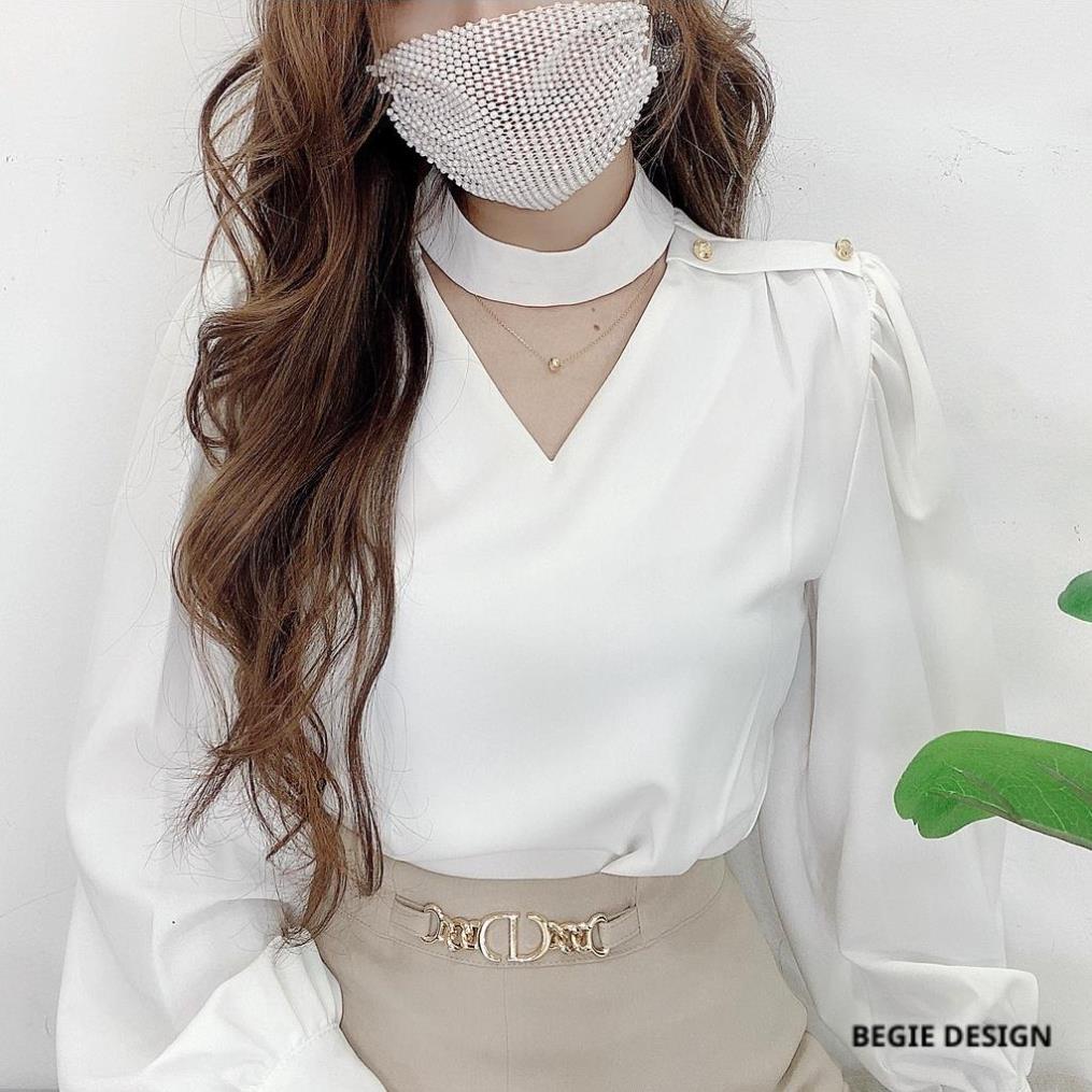 Áo sơ mi nữ thiết kế cổ V tay dài công sở basic BEGIE (Mã SP:A820)