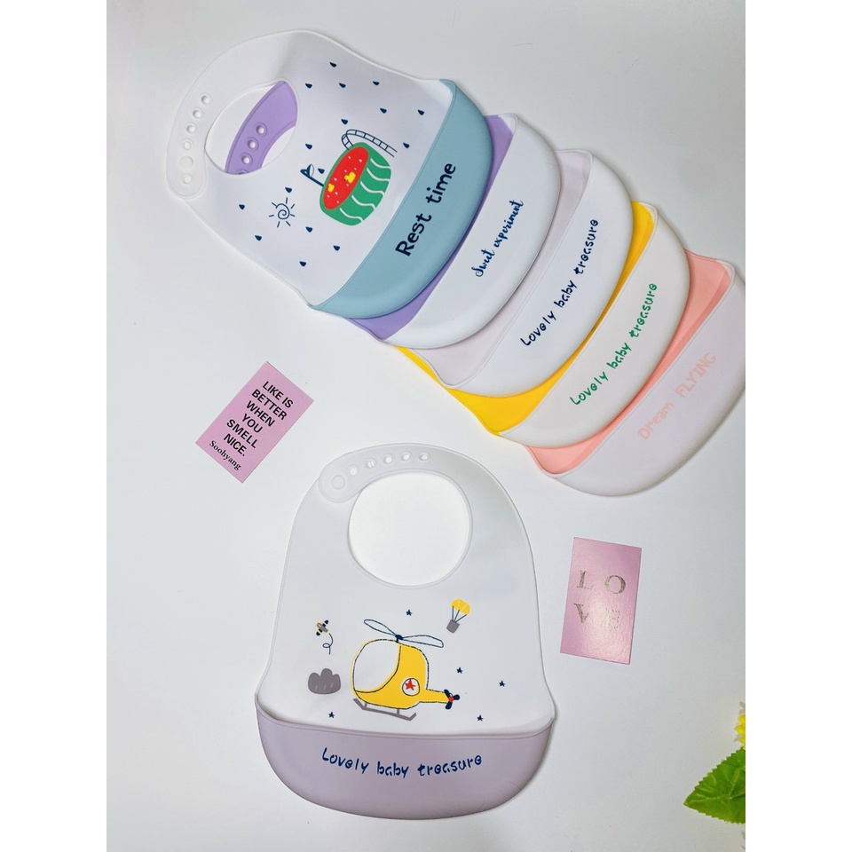 Yếm Ăn Dặm Silicon Có Máng Cao Cấp - Sạch Sẽ, An Toàn Cho Bé Ăn Dặm