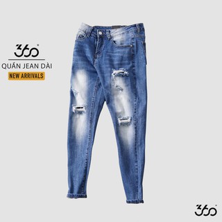 Quần jean nam 360 BOUTIQUE quần bò rách dáng dài - QJDTK015