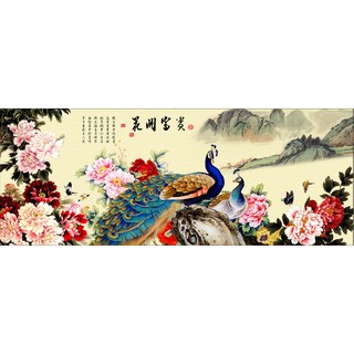 Tranh dán tường VTC Chim công hoa mẫu đơn LunaTM-0014 kim sa