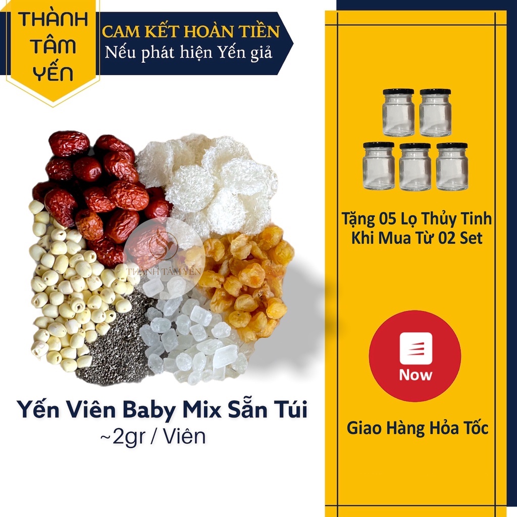 [Mã 254FMCGSALE giảm 8% đơn 500K] [SET MIX] Yến Viên Nguyên Chất Mix Sẵn (1-2gr/viên)+Tặng 5 Lọ 75ml Từ 20 Túi