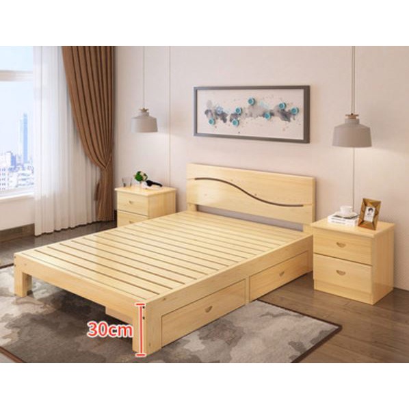 Giường hộp gỗ thông phong cách hiện đại - giường ngủ hộp có ngăn kéo nhiều kích thước, nội thất phòng ngủ