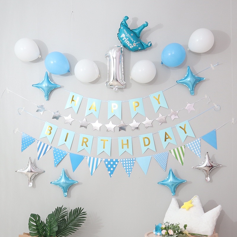 Set Bóng Bay Trang Trí Sinh Nhật Đơn Giản Chọn Màu (Tặng Dây Sao Trang Trí)