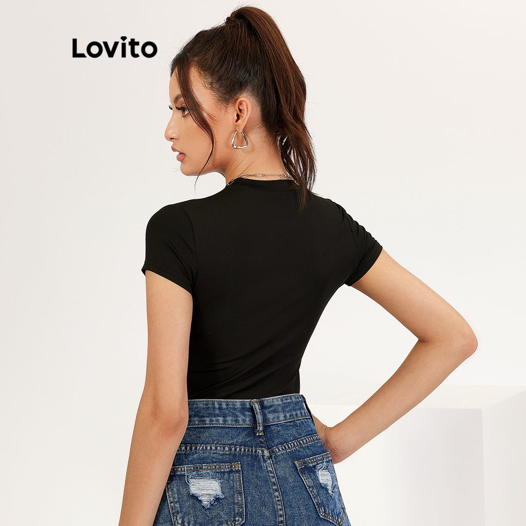 【Gợi ý từ KOL】Áo liền quần Lovito màu trơn cổ tròn thiết kế đơn giản phong cách thường ngày L18X149 (Màu đen) | BigBuy360 - bigbuy360.vn