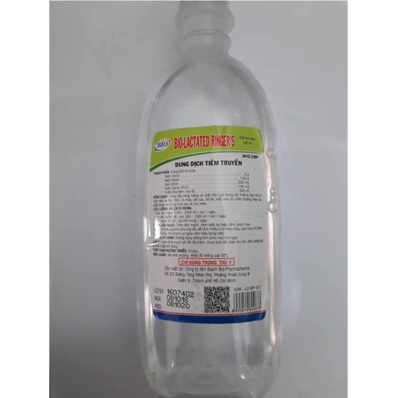 Lactate ringer 500ml, Glucose 5% 500ml, Sinh lý mặn 500ml.