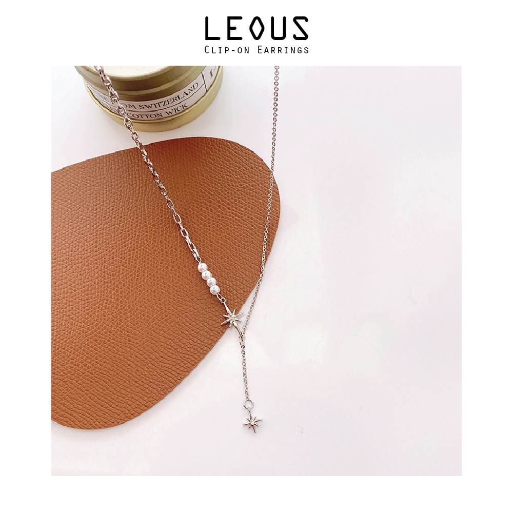 Vòng cổ choker bạc dây xích bất đối xứng gắn hạt trai mặt ngôi sao VC001 Leous Accessories