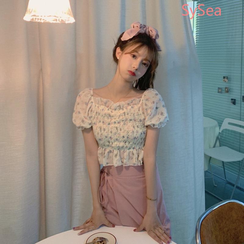 Áo Croptop Chất Chiffon Hoạ Tiết Hoa Thời Trang Mùa Hè Cho Phái Nữ