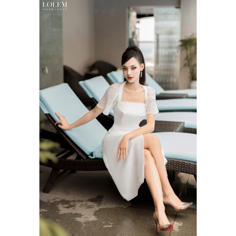 Đầm xòe dự tiệc LOLEM DX326 xếp eo vải tafta cao cấp chuẩn form