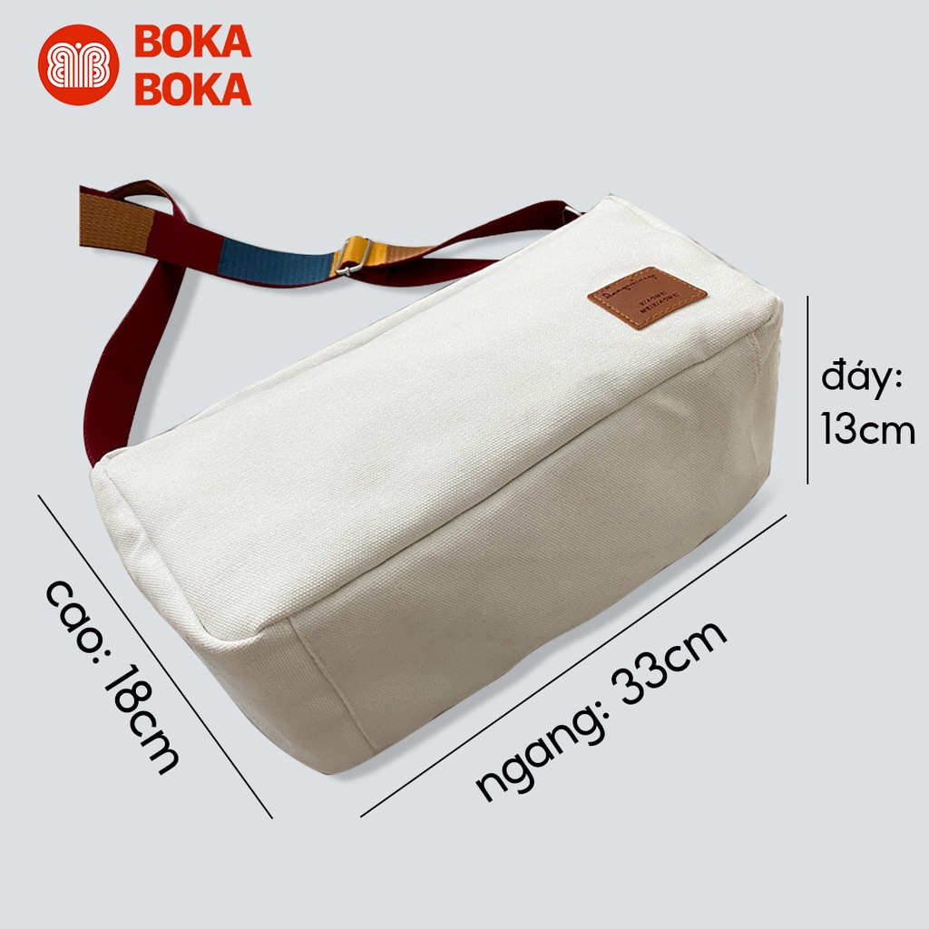 Túi Đeo Chéo Vải Canvas Phối Dây Nhiều Màu Khóa Kéo Miệng Túi Phong Cách Thời Trang Nhật Bản