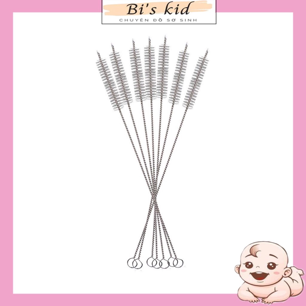 Chổi cọ ống hút sữa, hút nước, hút mũi 18cm thanh sắt không rỉ