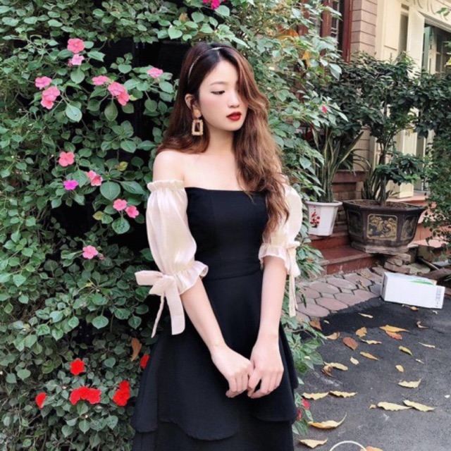 Đầm hai tầng tay nơ rớt vai dễ thương - Kio Dress