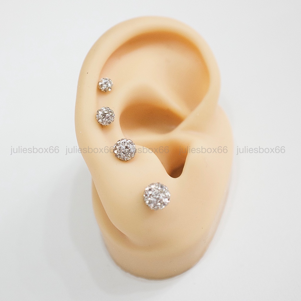 Khuyên Tai 2 Đầu Đính Đá Nhuyễn Nhiều Size Xỏ Nam Nữ Unisex Titanium Thép Không Gỉ Không Đen Không Ngứa