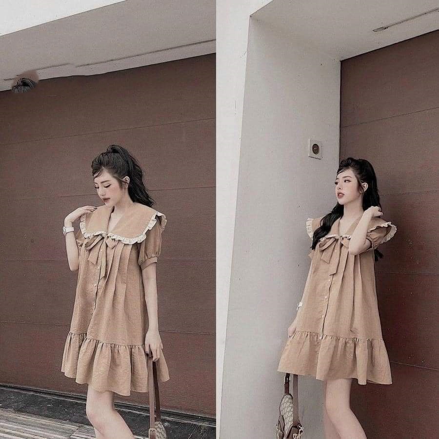 Đầm bầu ngắn tay M335 chất cát hàn thời trang thiết kế freesize từ 45 đến 70kg