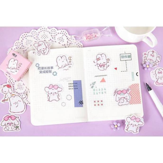 Bộ 45 Sticker Thỏ Hồng Xinh Xắn E70