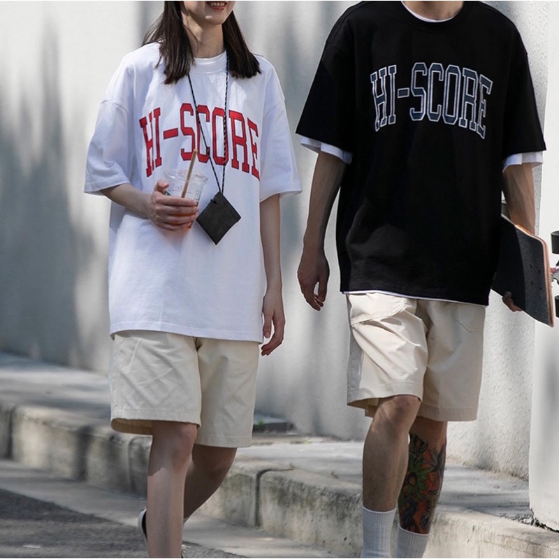 Áo thun tay lỡ nam nữ,in chữ Score 2 màu