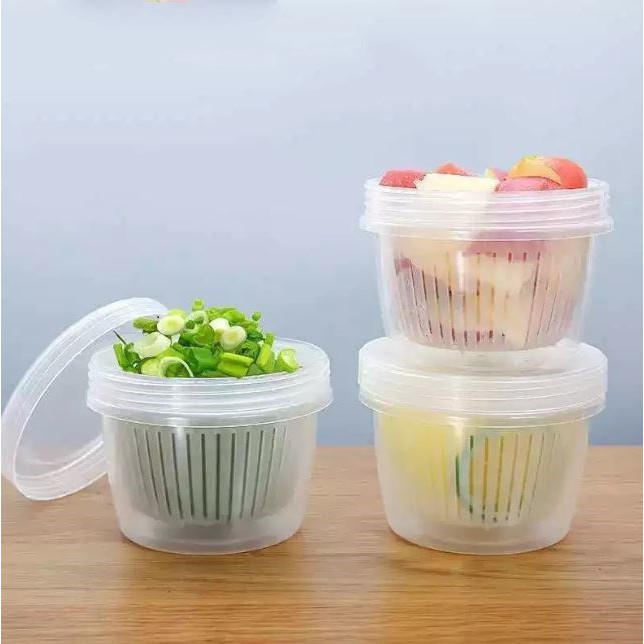 Hộp tròn bảo quản gừng tỏi hành thực phẩm ráo nước trong tủ lạnh nhà bếp tiện lợi