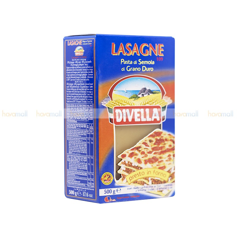 [HÀNG CHÍNH HÃNG] Mì lá Divella Lasagne số 109 – hộp xanh không trứng 500g