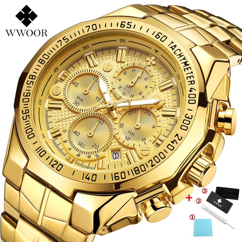 Đồng hồ thể thao Wwoor 8868 chống thấm nước bằng thép không gỉ phong cách sang trọng cho nam