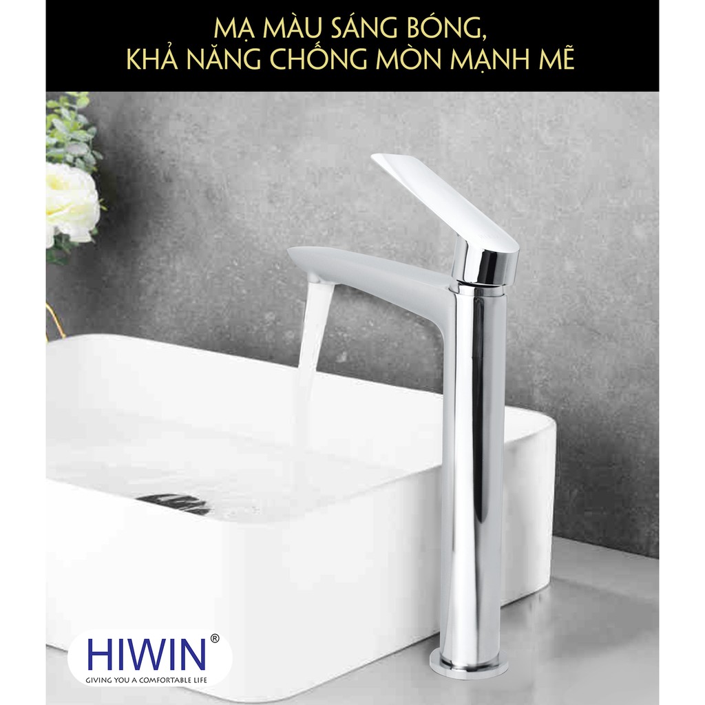 Vòi lavabo rửa mặt nóng lạnh thân cao bằng đồng mạ crom mặt gương Hiwin KF-765