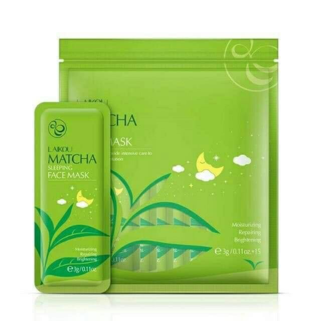 Túi 15 gói mặt nạ ngủ Matcha Mud Mask Laikou dưỡng da mụn cấp ẩm thải độc trà xanh