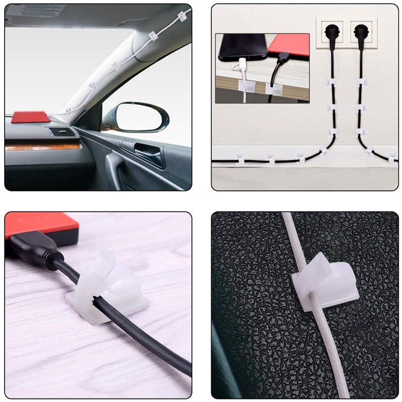 Set 10 Giá Đỡ Dây Cáp Sạc / Tai Nghe Tự Dính Bằng Nhựa Điều Chỉnh Được