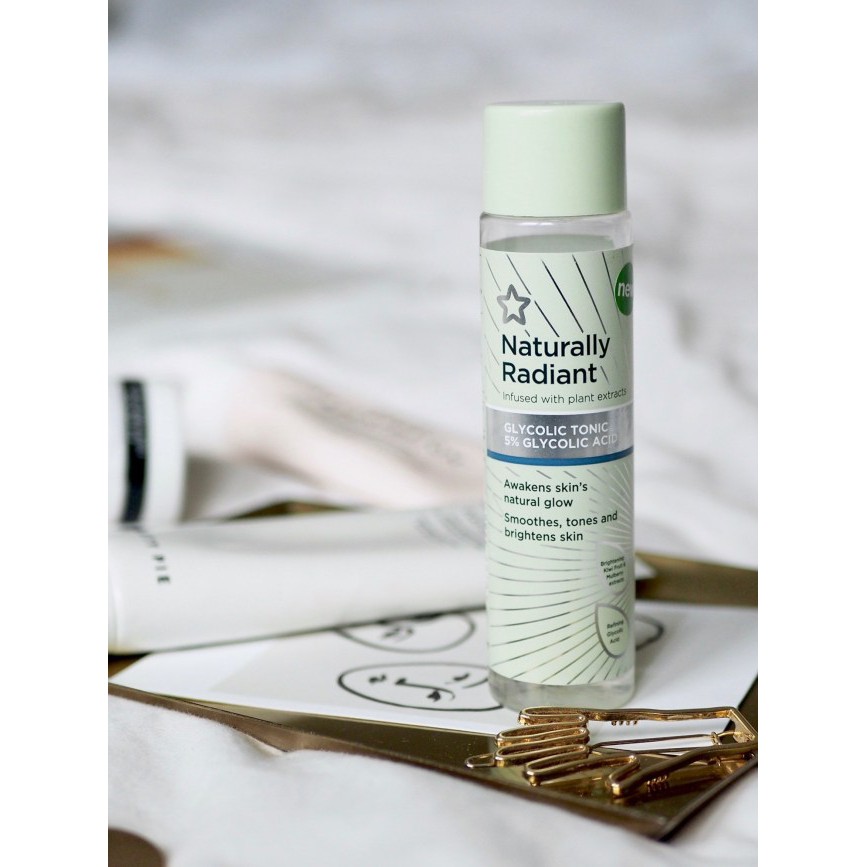 Toner tẩy da chết sáng da superdrug AHA Naturally Radiant Glycolic Tonic 5% Glycolic Acid Toner 100ml/300ml/30ml