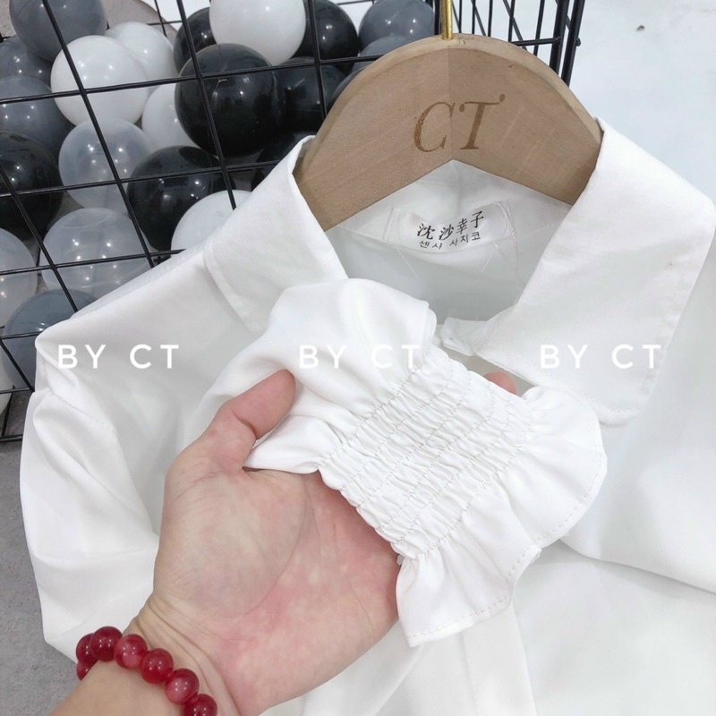 Áo Sơ Mi Chun Tay AC01, Áo Sơ Mi Trắng Nữ Dáng Xuông Tay Bồng Ảnh Thật Lekemqc