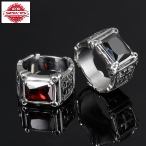 Freeship 100% Nhẫn Nam Titan Cao Cấp Đá Zircon Vuông Họa Tiết Thánh Giá Nam Tính TG-R470 Follow 100K