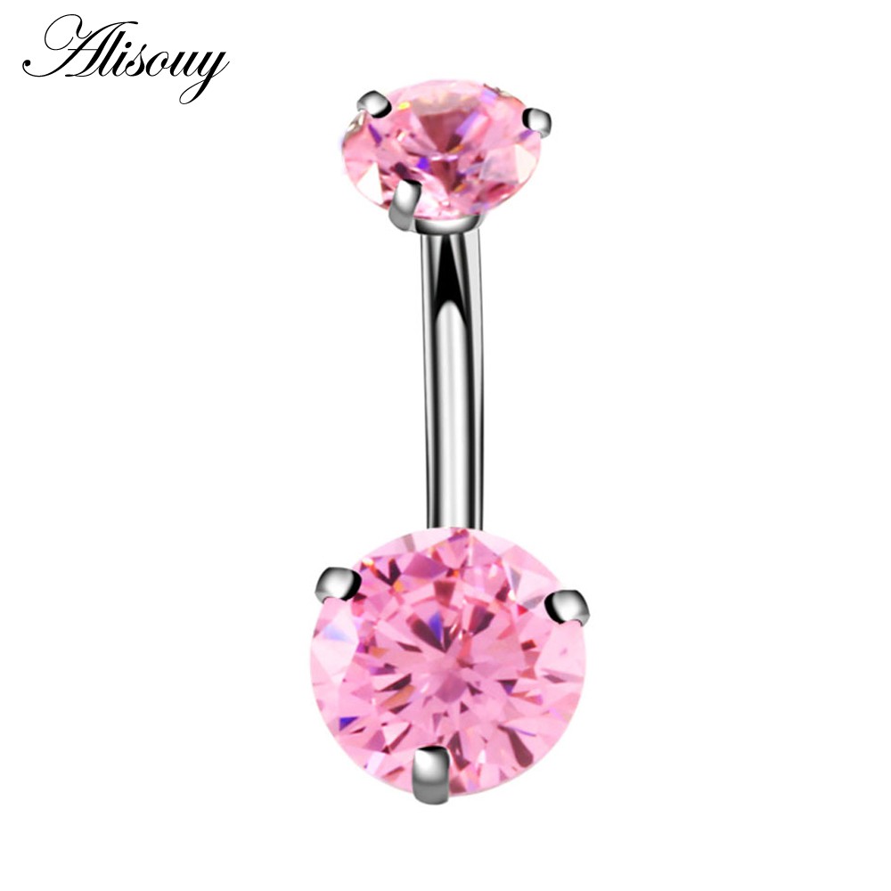 Alisouy 1 Khuyên Rốn Đính Đá zircon Màu Bạc Thời Trang