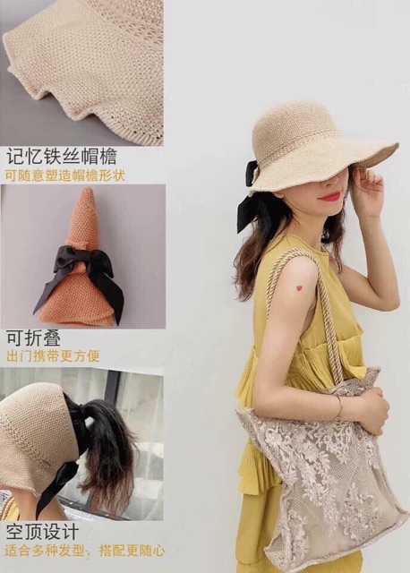 Mũ cói rộng vành đi biển phong cách hàn quốc cho nữ