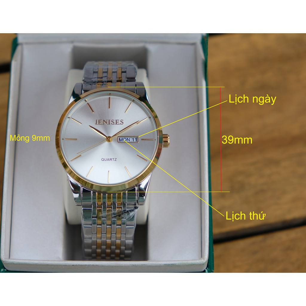 Đồng Hồ Nam Cao Cấp JENISES JAPAN Mặt Trắng,Khung Thép Không Gỉ Có Lịch Sang Trọng