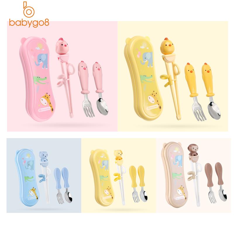 4Pcs/Set Kids Feeding Children Tableware Fork & Knife & Chopsticks Set