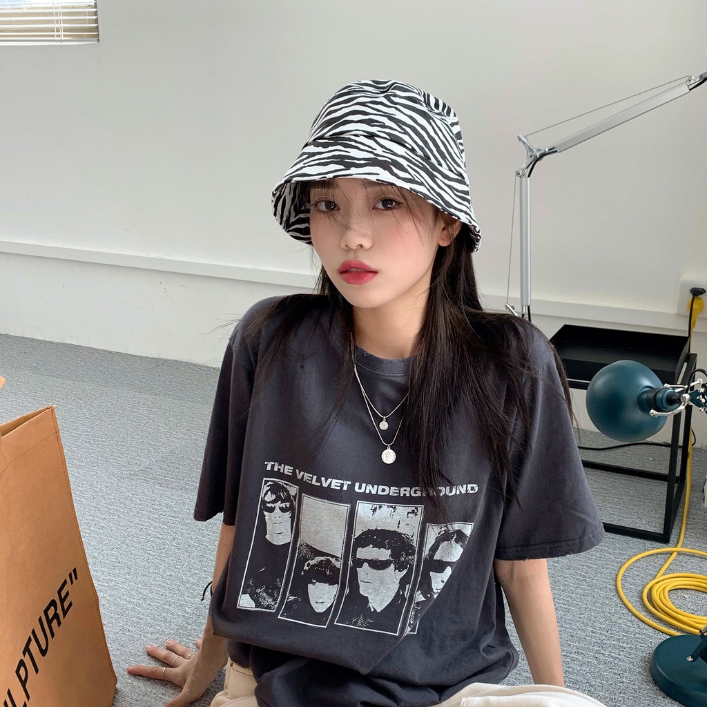 [Augustcloth] Mũ/ nón bucket denim hoa tiết ngựa vằn phong cách Hàn Quốc