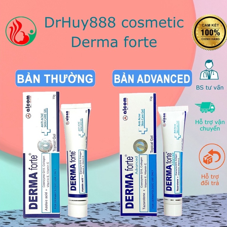 [Chính Hãng] Dermaforte Advance Và Derma Forte Gel 15G - Ngừa Mụn Thâm, Trứng Cá, Ẩn, Đầu Đen, Da Dầu