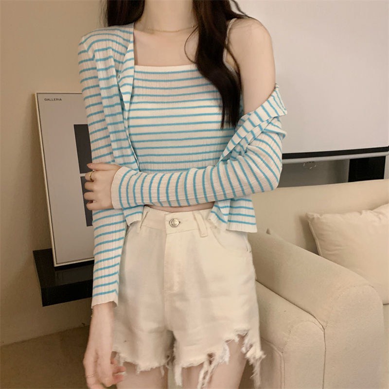 Set Áo 2 Dây + Khoác Dài Tay Sọc Ngang Smide Clothing