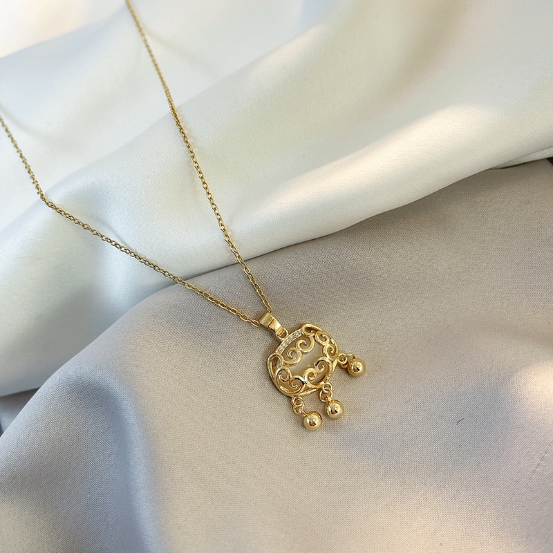 Dây Chuyền Thép Titan Mặt Chuông Nhỏ Xinh Đính Đá Zircon Phong Cách Trung Hoa Cổ Điển Thời Trang