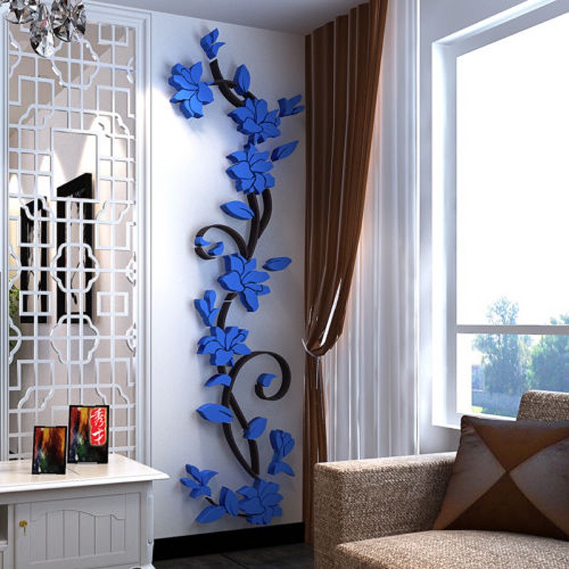 Sản Phẩm Mới, Decal Dán Tường 3D, Mẫu Bình Hoa, Màu Mận Chín (Đỏ Thẫm), Có Thể Trang Trí Sau Ti-vi, Trang Trí Phòng