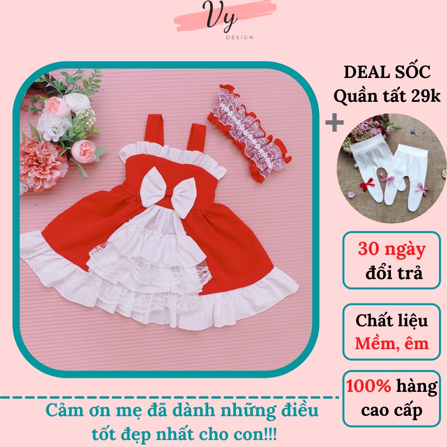 Váy Đầy Tháng Cho Bé Gái VY DESIGN. Váy Công Chúa Lolita Đỏ Có Size Bé Gái Sơ Sinh 0 12 Tháng, Kèm Băng Đô. Đầm Em Bé