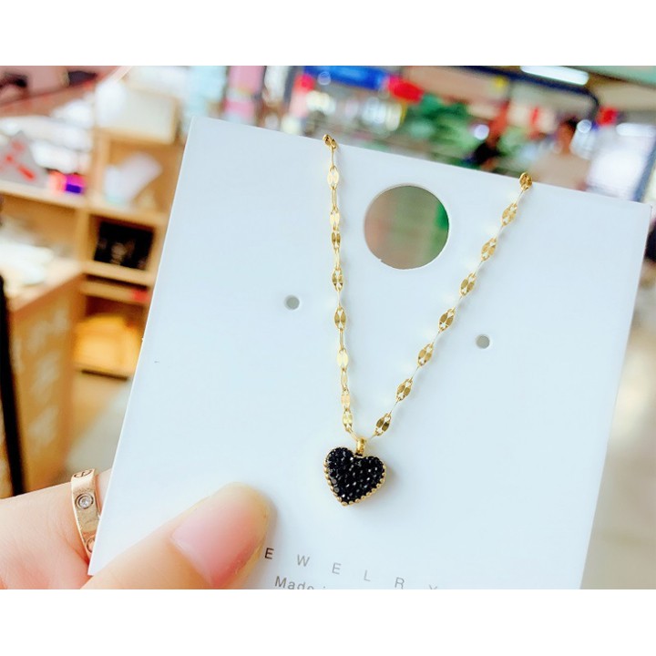 Dây chuyền (vòng cổ) titan mặt trái tim đính đá