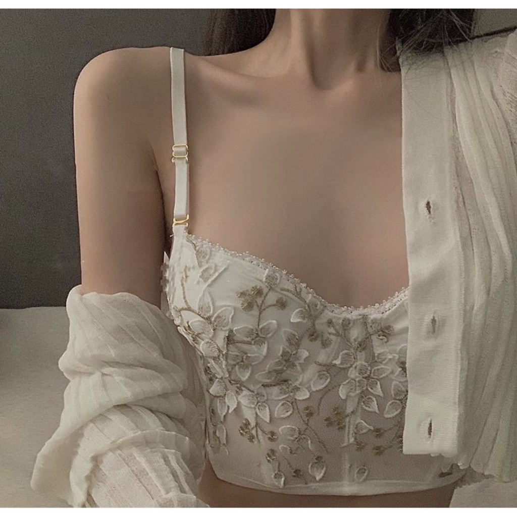 Bộ Corset Vintage Cổ Điển Đệm Mỏng Có Gọng Nâng Ngực Sexy, Họa Tiết Hoa Thêu Nổi Gu bra - B07 | BigBuy360 - bigbuy360.vn