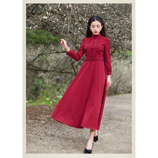 Đầm xoè kiểu vintage tay dài phối ren sang trọng VL78